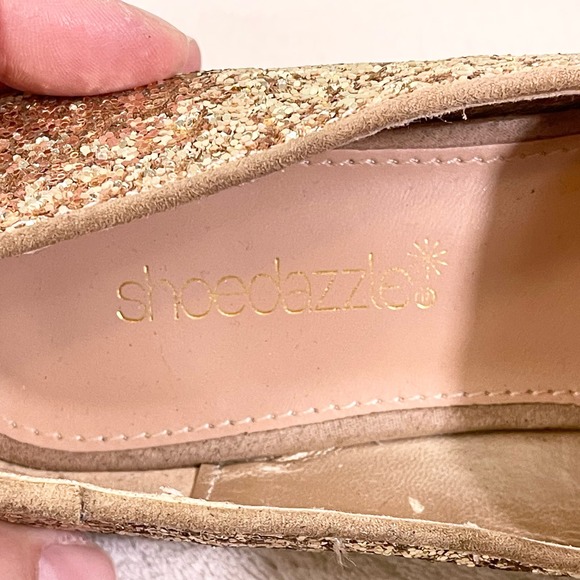 Shoedazzle Women's Avery Pointed Glitter Flat Pink Gold Ombre Loafers Size 6.5 - Picture 2 of 9